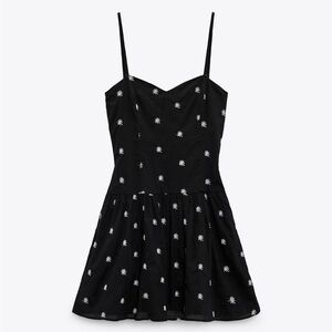 Zara Black Mini Dress with White Star Embroidery